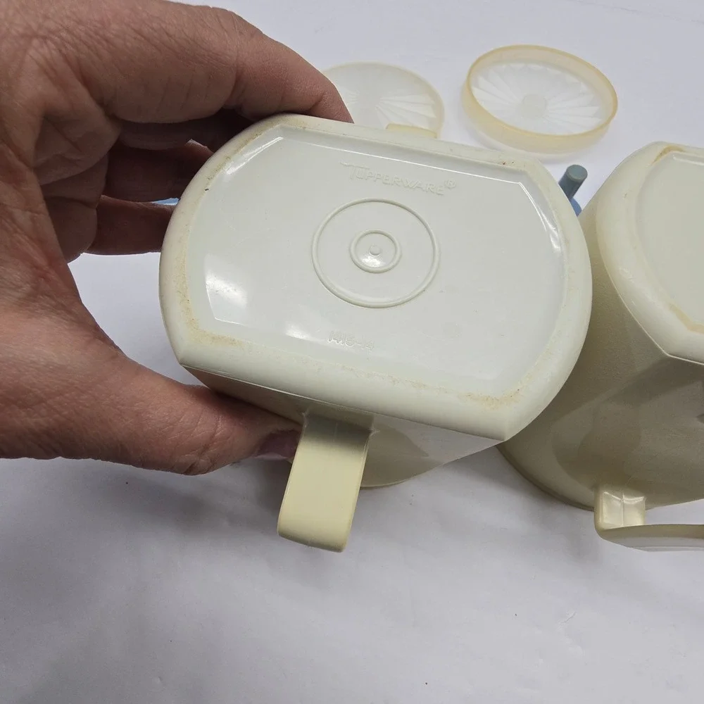 Vintage Tupperware Sugar Creamer Set Cream Blue MCM Kitchenware 1414 1415